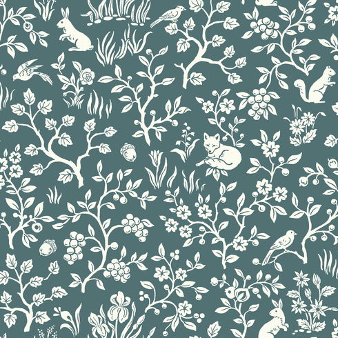 Weekends Fox & Hare Teal Wallpaper