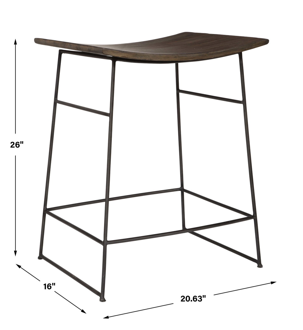 Thura Walnut Counter Stool, Counter & Bar Stool by Uttermost, 20.63" width x 26" height x 16" depth View 3