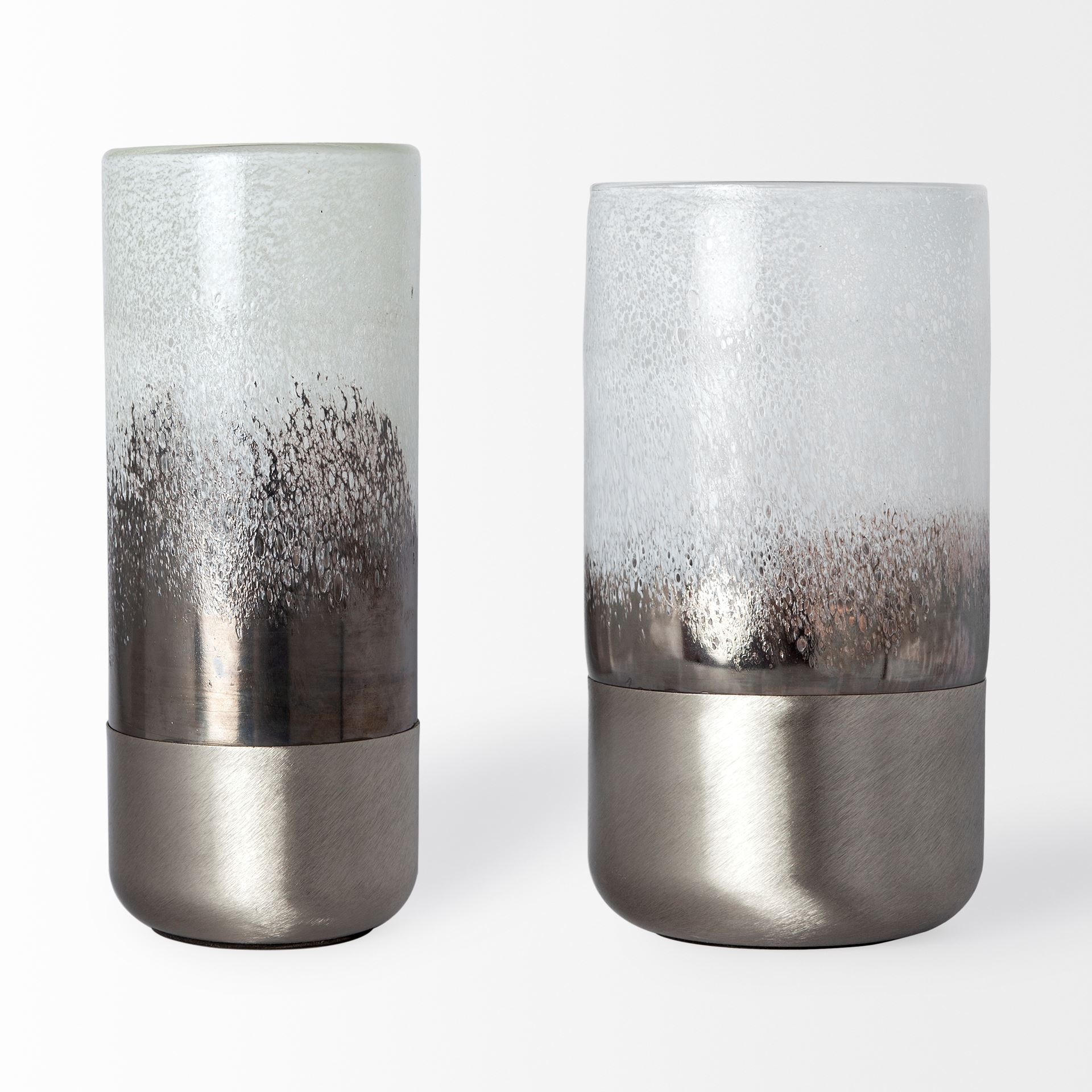 Baltic II Large White Brushed Silver Metal Bottom Glass Vase large image 