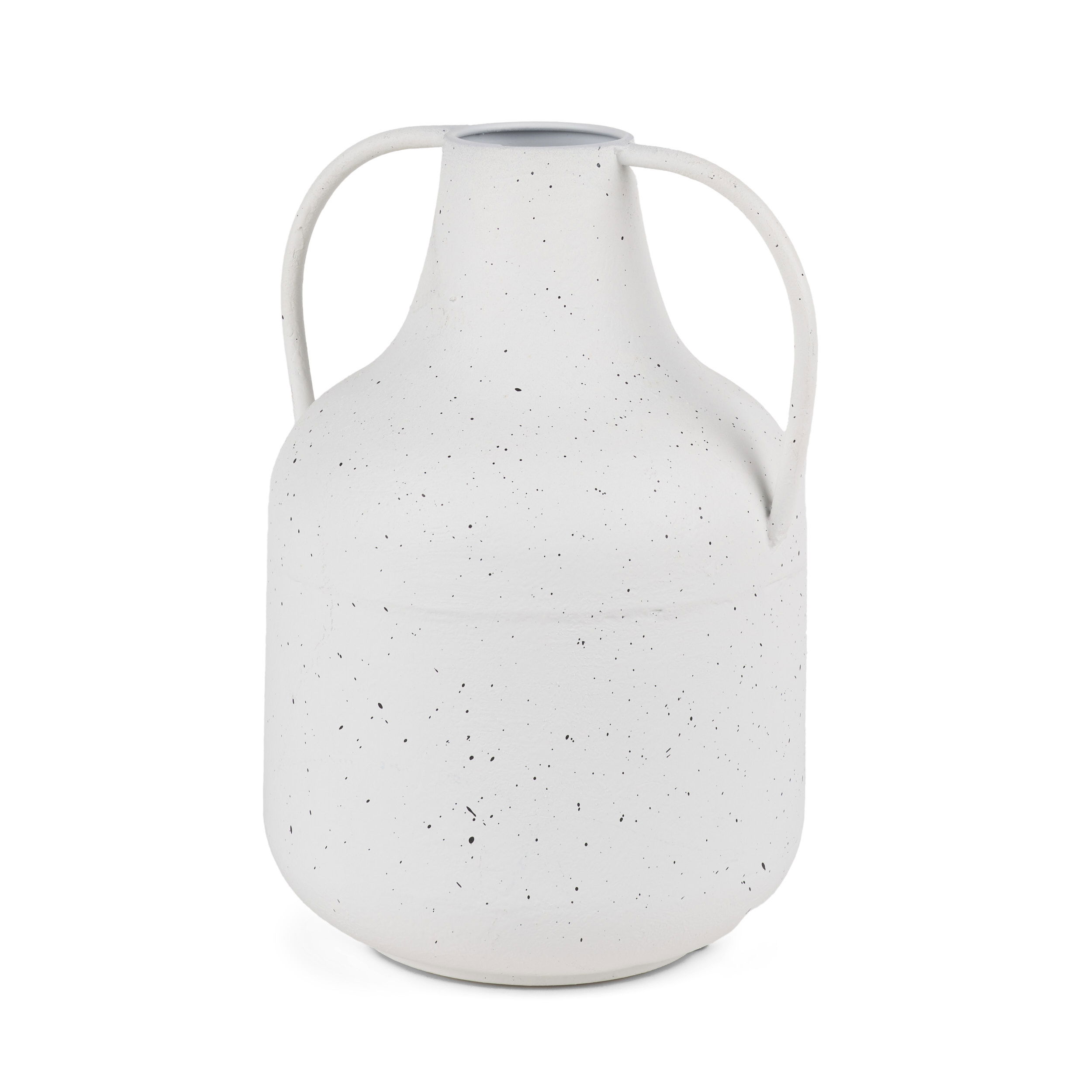Treva Tall White with Black Speckles Metal Vase, by Mercana, 9.06" length x 7.87" width x 12.2" height View 1