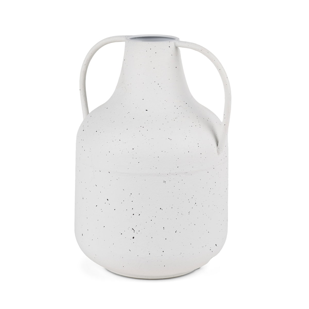 Treva Tall White with Black Speckles Metal Vase, by Mercana, 9.06" length x 7.87" width x 12.2" height View 1