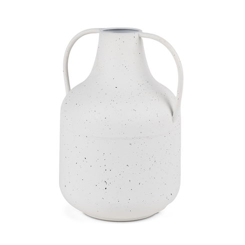 Treva Tall White with Black Speckles Metal Vase