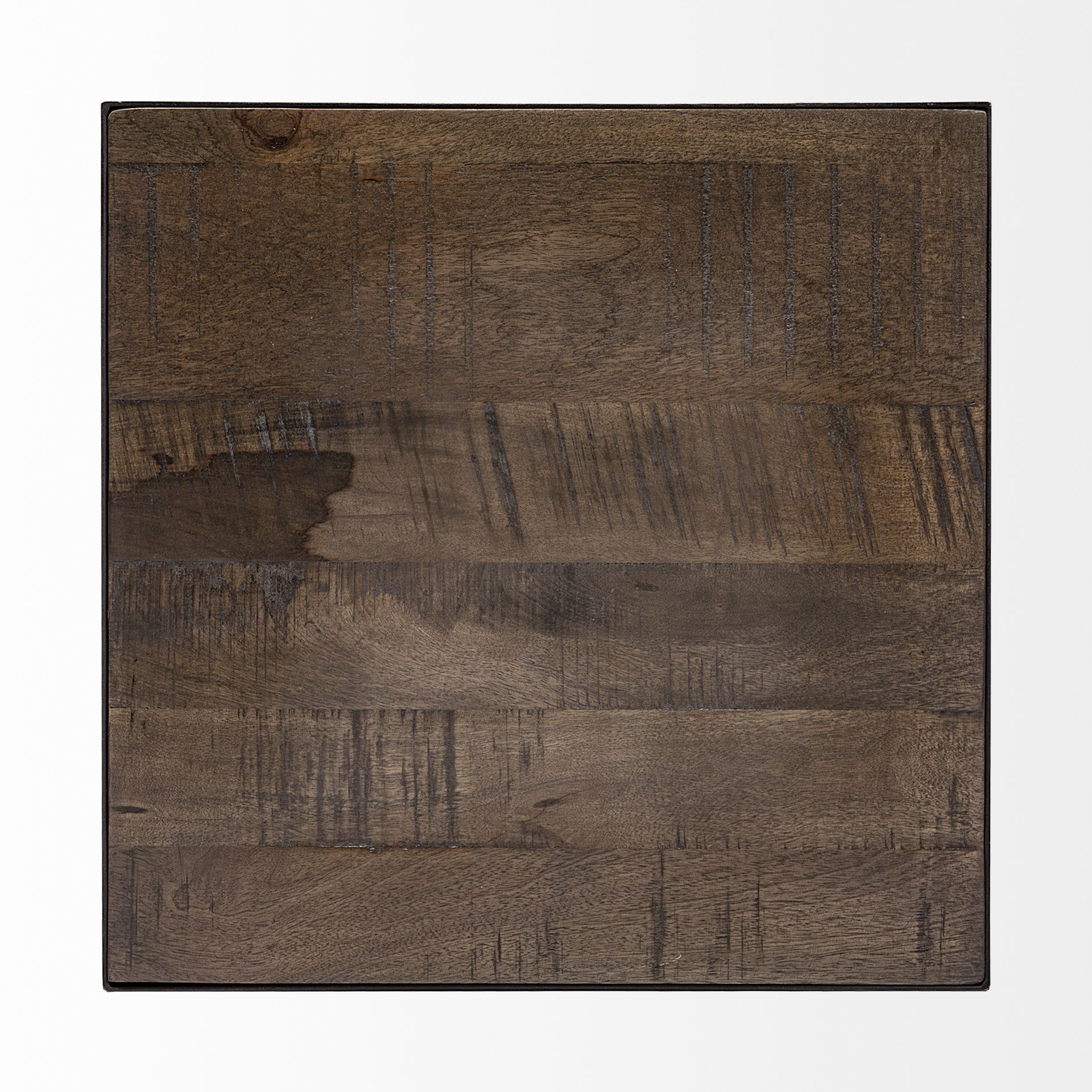 Trestman II 24' x 22.5' Square Top Medium Brown Wood and Iron Cross Braced End/Side Table, Side & End Table by Mercana, 24" length x 24" width x 22.5" height View 8