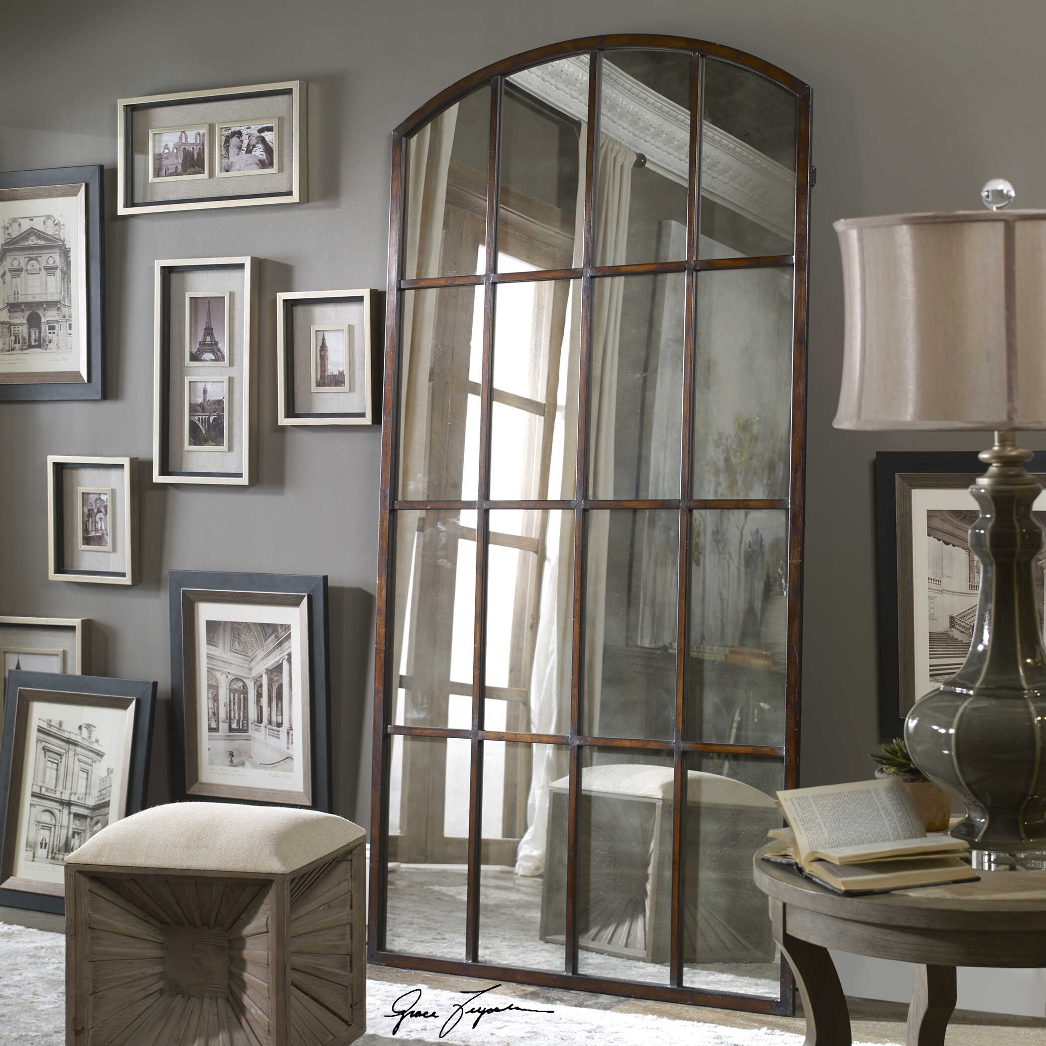 Amiel Antique Large Arch Mirror, by Uttermost, 42.25" width x 82" height x 1.5" depth View 5