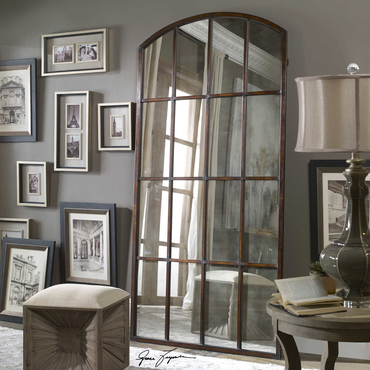Amiel Antique Large Arch Mirror, by Uttermost, 42.25" width x 82" height x 1.5" depth View 5