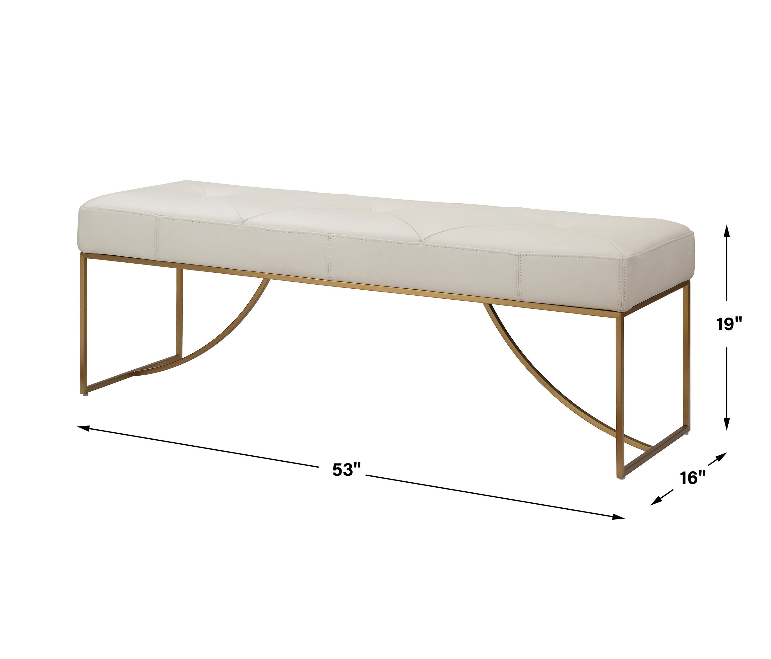 Swale Ivory Leather Bench, Furniture by Uttermost, 53" width x 19" height x 16" depth View 3