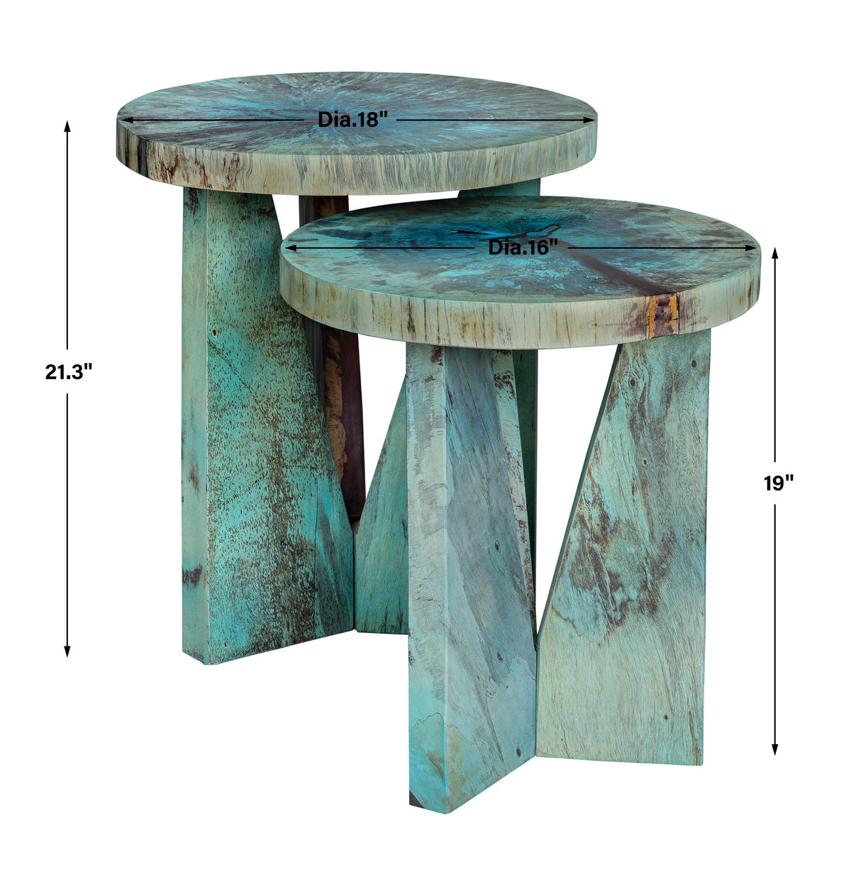 Nadette Blue Nesting Tables Set/2, Side & End Table by Uttermost, 18" width x 21.3" height x 18" depth View 3