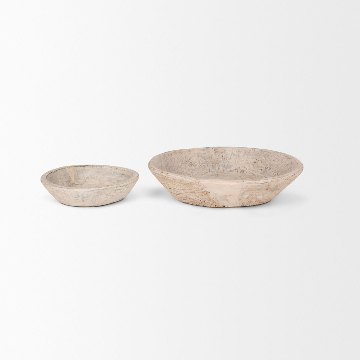 Nikita Set of 2 Large Light-Wash Reclaimed Wood Bowls, Decorative Bowl by Mercana, 17.25" length x 18.25" width x 4.5" height View 5