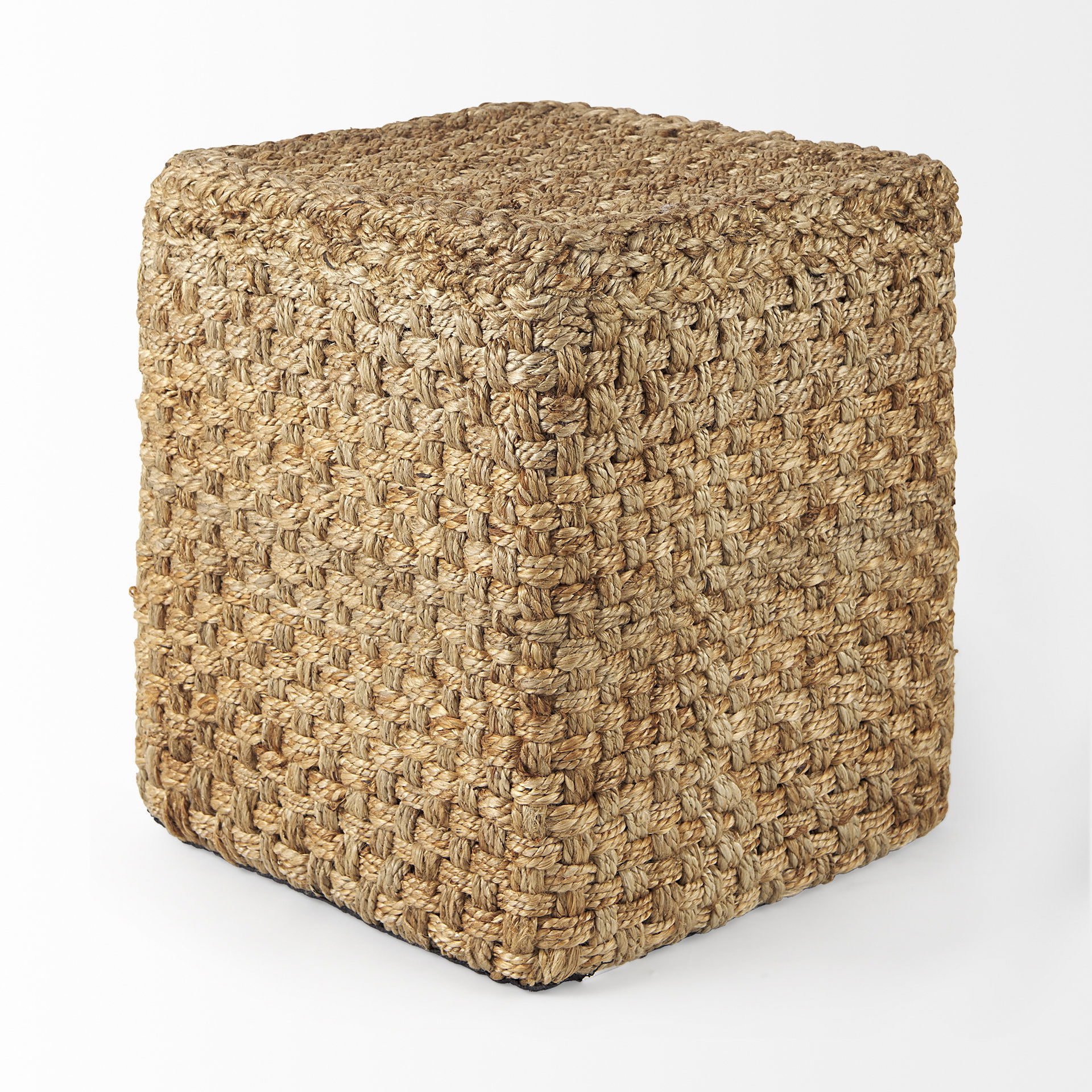 Aylin 16.5' Square Brown Jute Pouf, Ottoman by Mercana, 16.5" length x 16.5" width x 17.75" height View 4