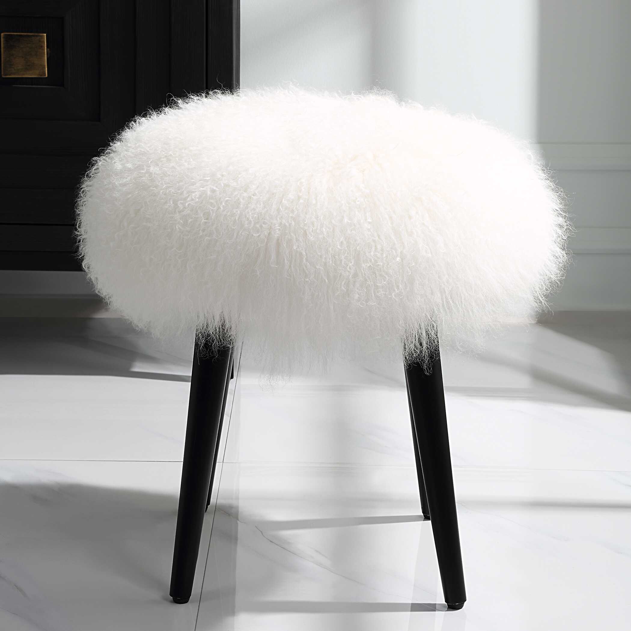 Wooly Sheepskin Accent Stool, Furniture by Uttermost, 17" width x 18.5" height x 17" depth View 4