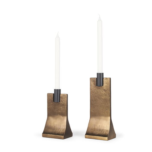 Polli Antiqued Gold with Matte Black Metal Taper Candleholders (Set of 2)