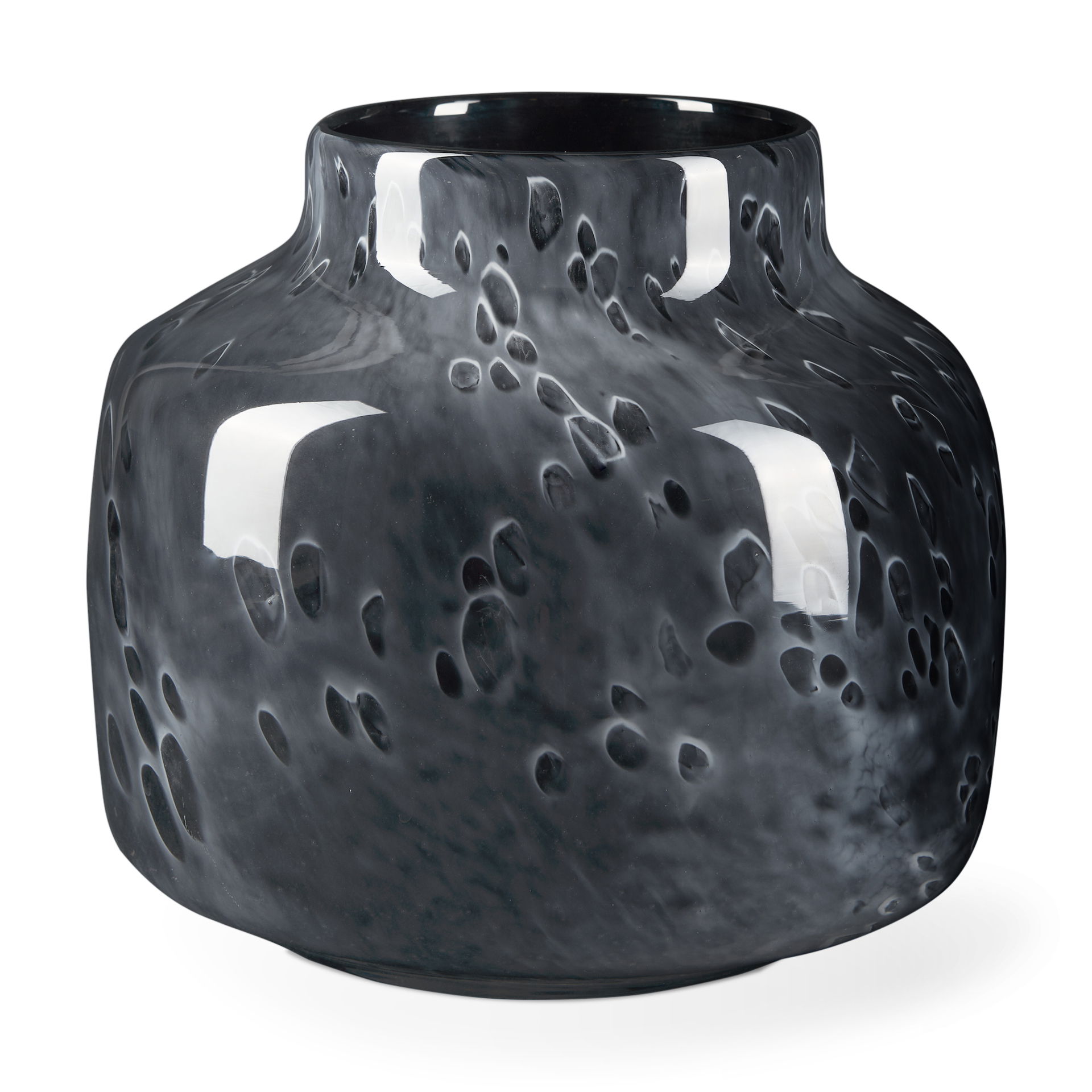 Masai Small Black Mottled Glass Vase, by Mercana, 10.31" length x 10.31" width x 9.25" height View 1