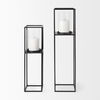 Cindy Set of 2 Matte Black Metal and Hurricane Glass Pillar Tabletop Candle Holders thumbnail 1