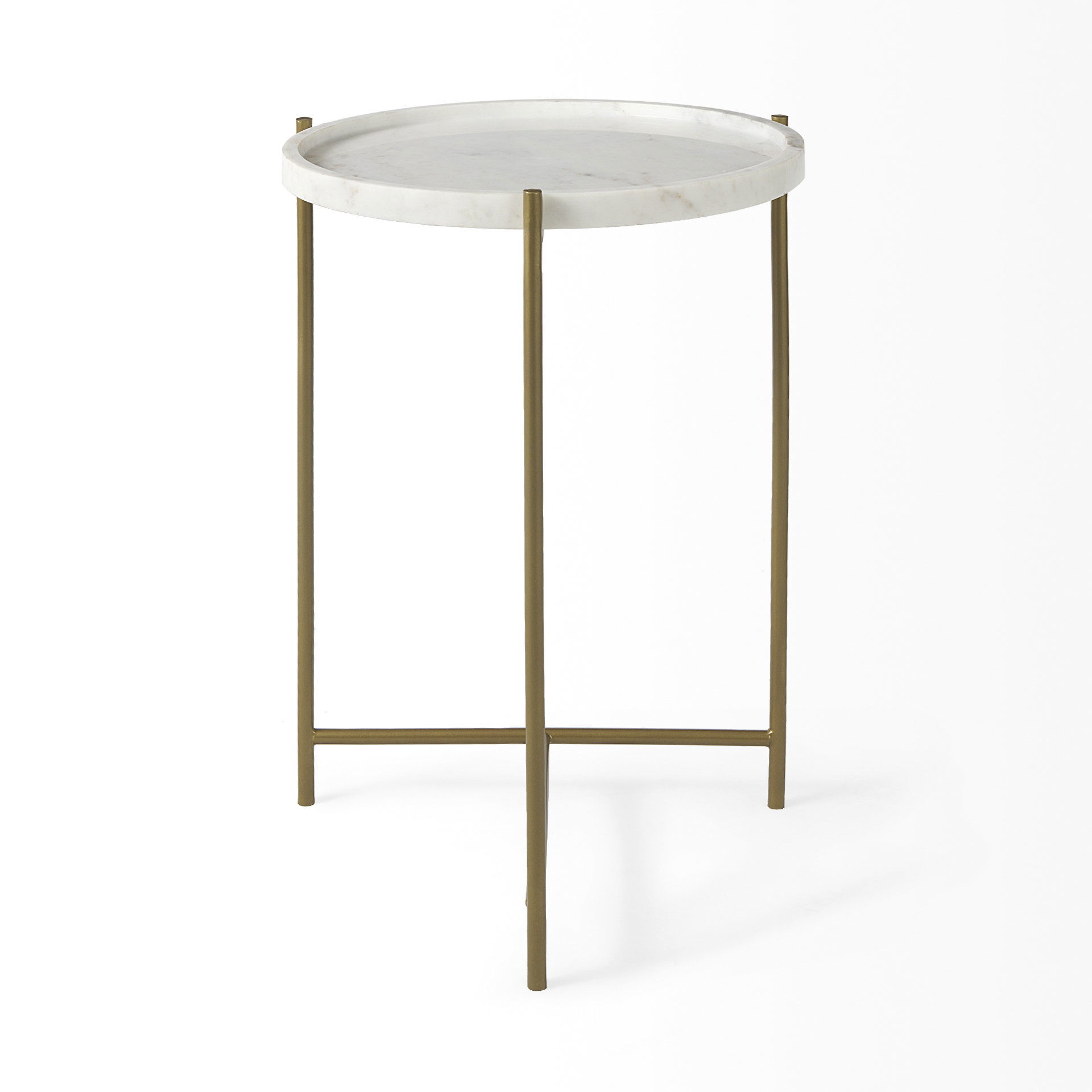 Stella 17L x 17W White Round Marble Top with Gold Base Accent Table, Side & End Table by Mercana, 16.5" length x 16.5" width x 23" height View 7