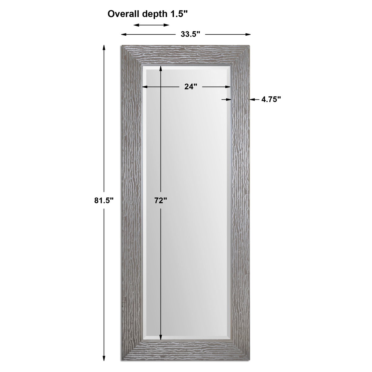Amadeus Large Silver Mirror, by Uttermost, 33.5" width x 81.5" height x 1.5" depth View 3