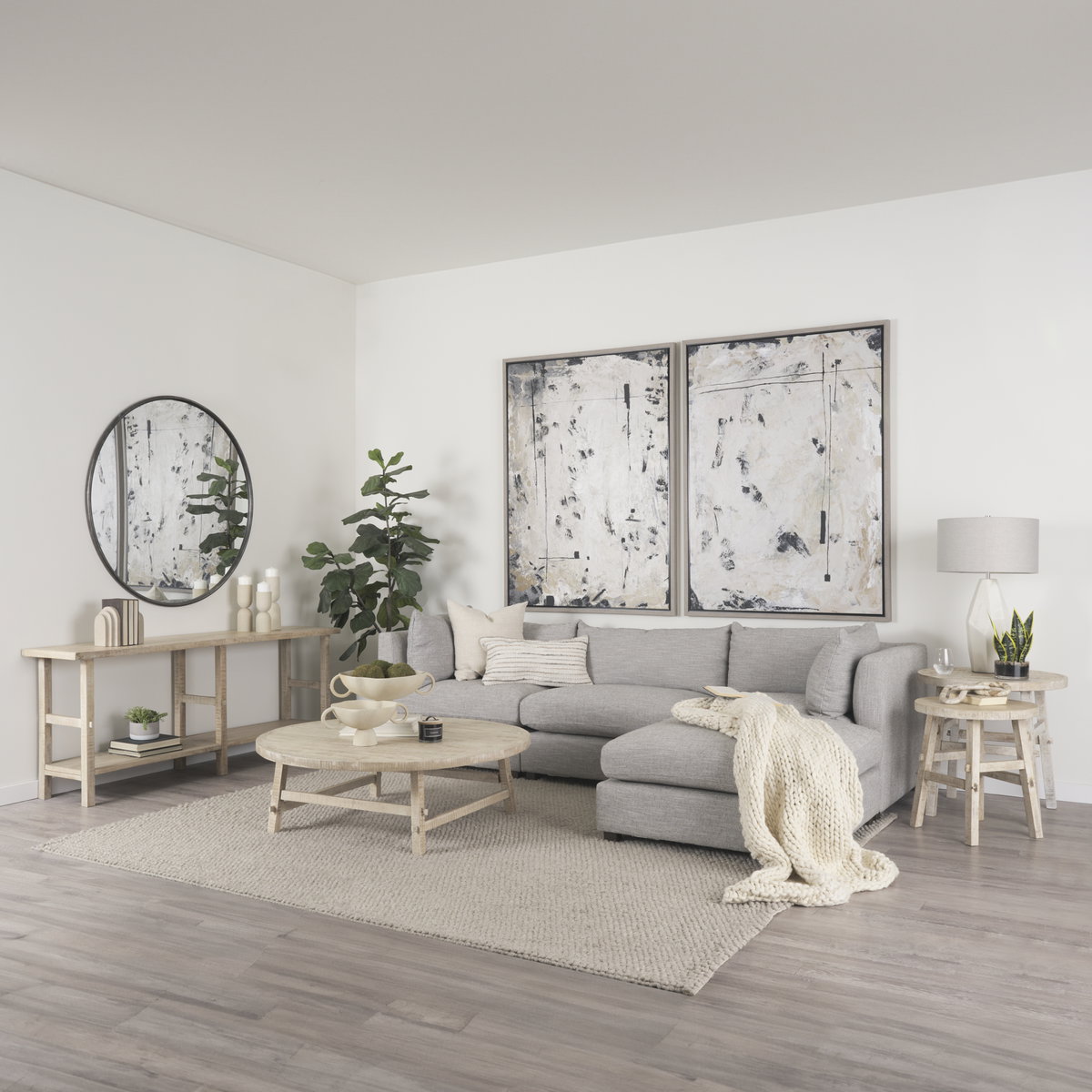 Rosie   Round Blonde Wood Coffee Table, by Mercana, 48" length x 48" width x 16" height View 2