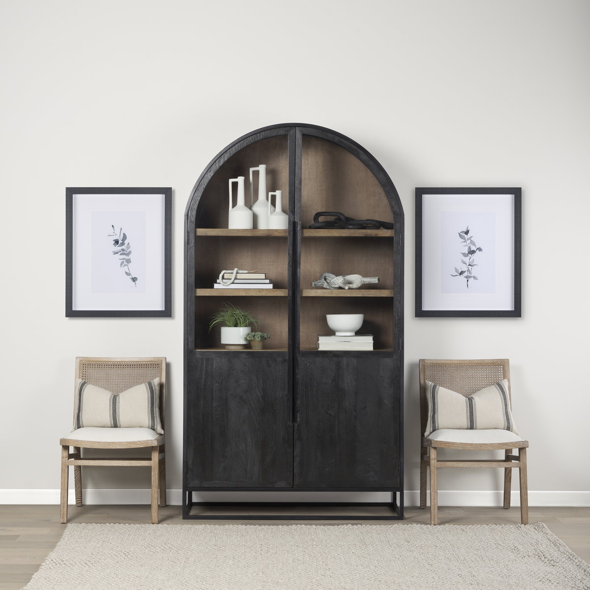 Wynn Cane Back Dining Side Chair | Fabric with Brown Wood, Dining Chair by Mercana, 20.47" length x 24.61" width x 34.06" height View 2