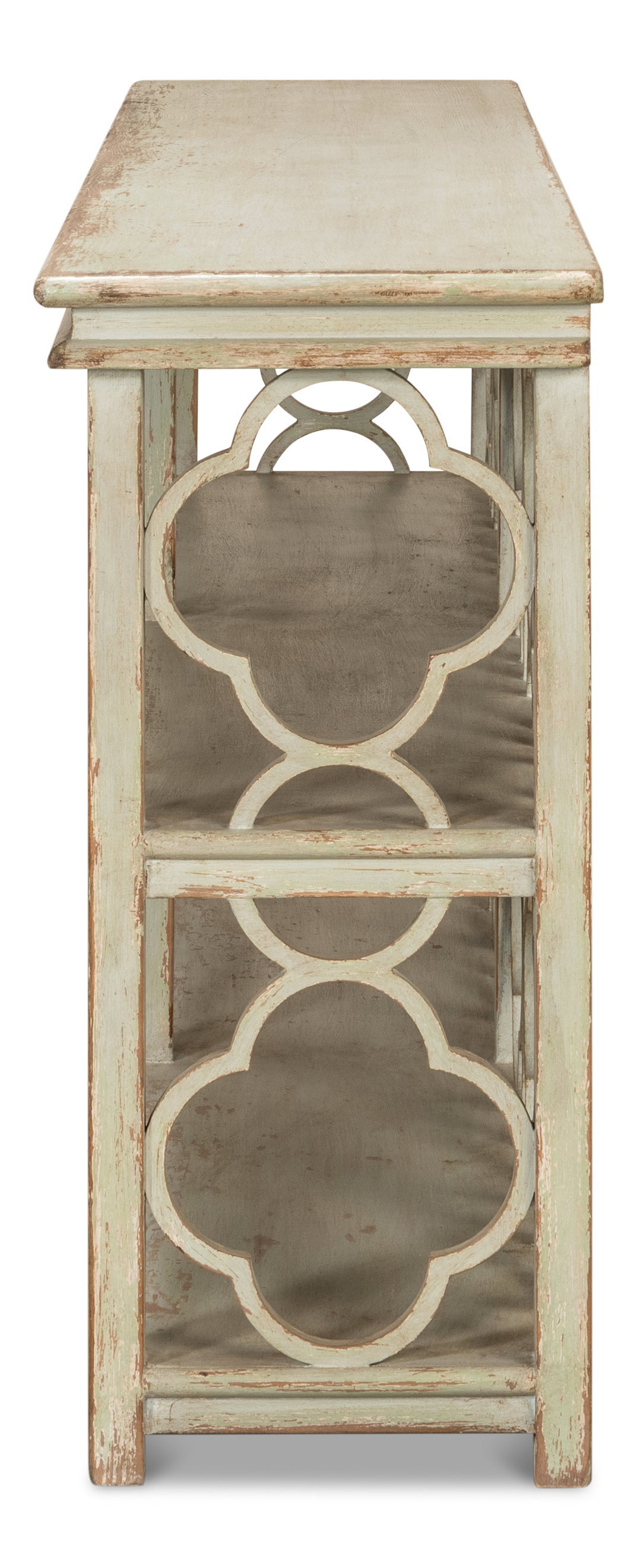 Quatrefoil Bookshelf Console Table, by Sarreid, 1'4" length x 6'6" width x 2'11" height View 4