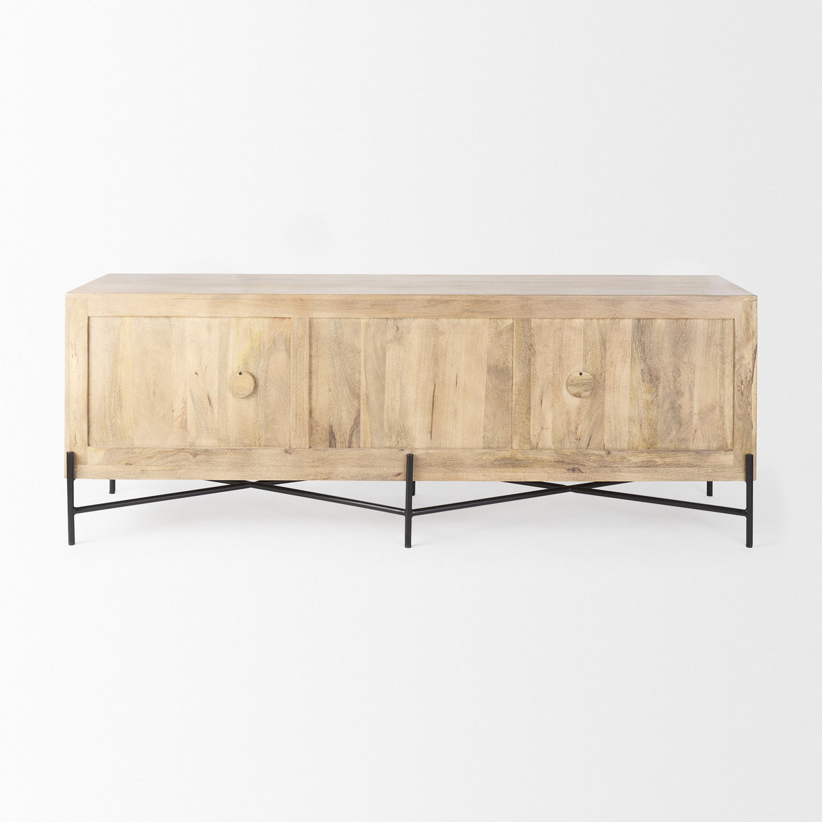 Cairo 78x19 Brown Solid Wood Black Metal Base 4 Door Cabinet Sideboard, Sideboards & Buffet by Mercana, 78" length x 19.5" width x 28" height View 6
