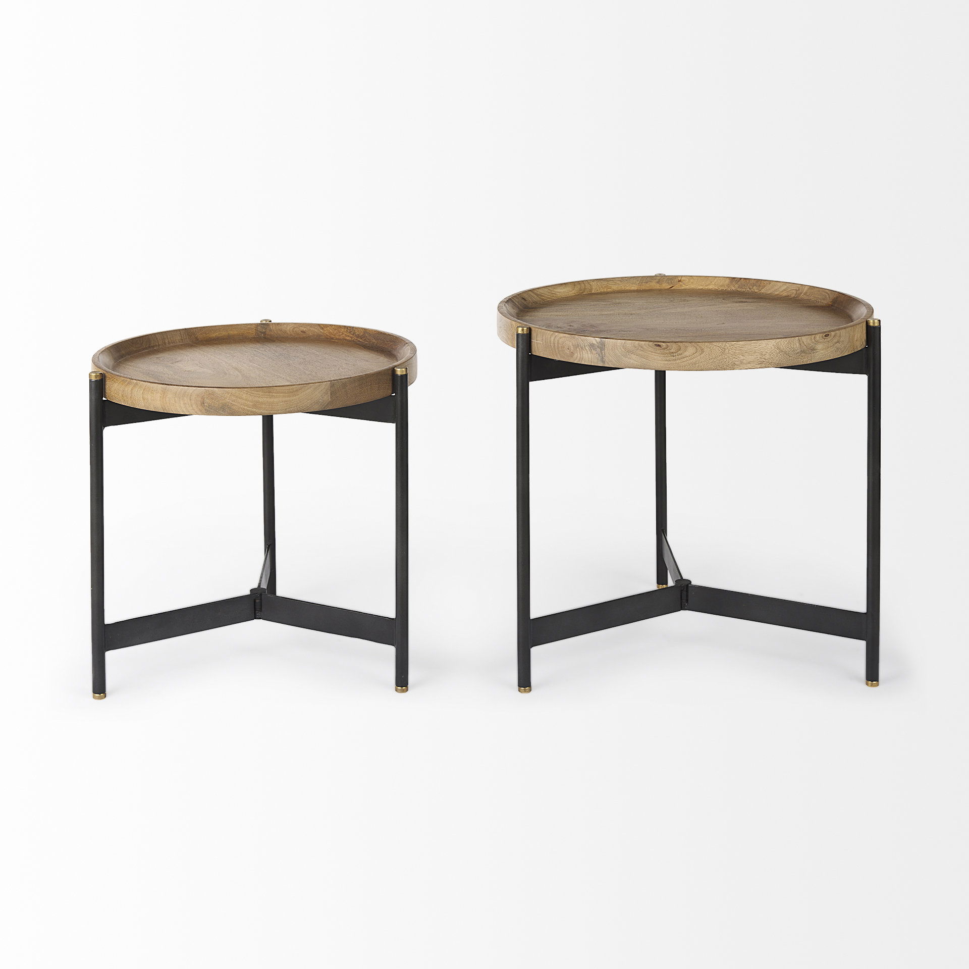 Marquisa (Set of 2)  Light Brown Wood with Black Metal Base Nesting Side Tables, Side & End Table by Mercana, 22.5" length x 22.5" width x 20.8" height View 9