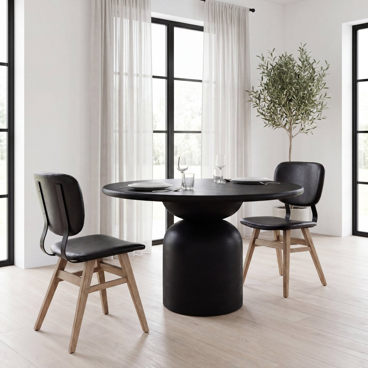 Haden Open Back Dining Side Chair | Black Faux Leather with Iron, Dining Chair by Mercana, 18.5" length x 21.5" width x 32.25" height View 3