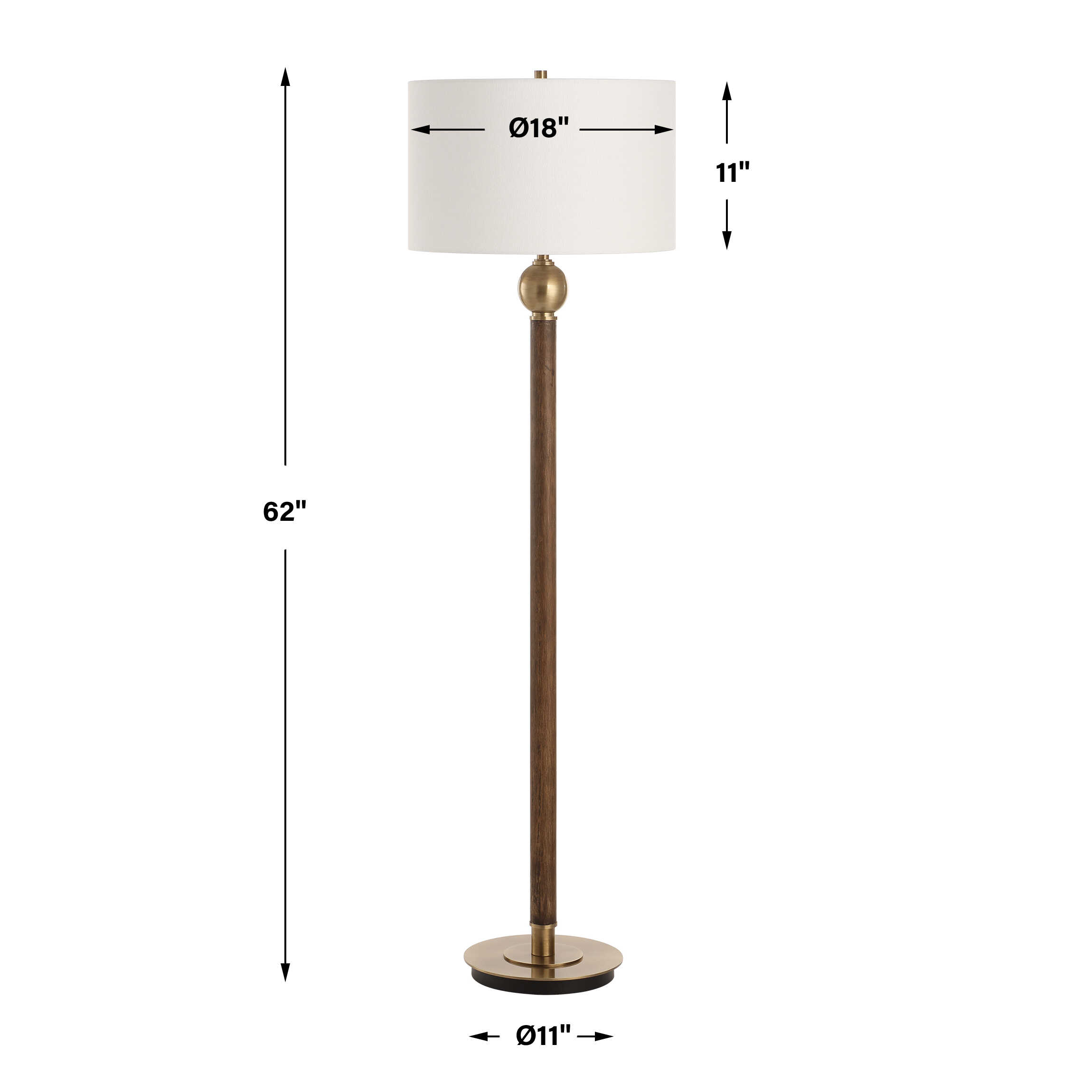 Keros Dark Oak Floor Lamp, by Uttermost, 18" width x 62" height x 18" depth View 3