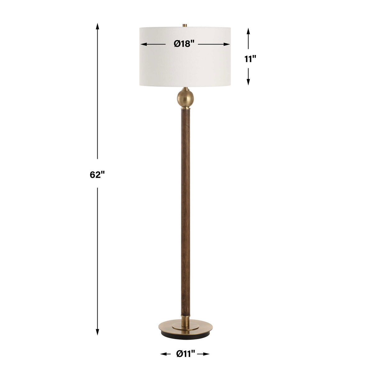 Keros Dark Oak Floor Lamp, by Uttermost, 18" width x 62" height x 18" depth View 3