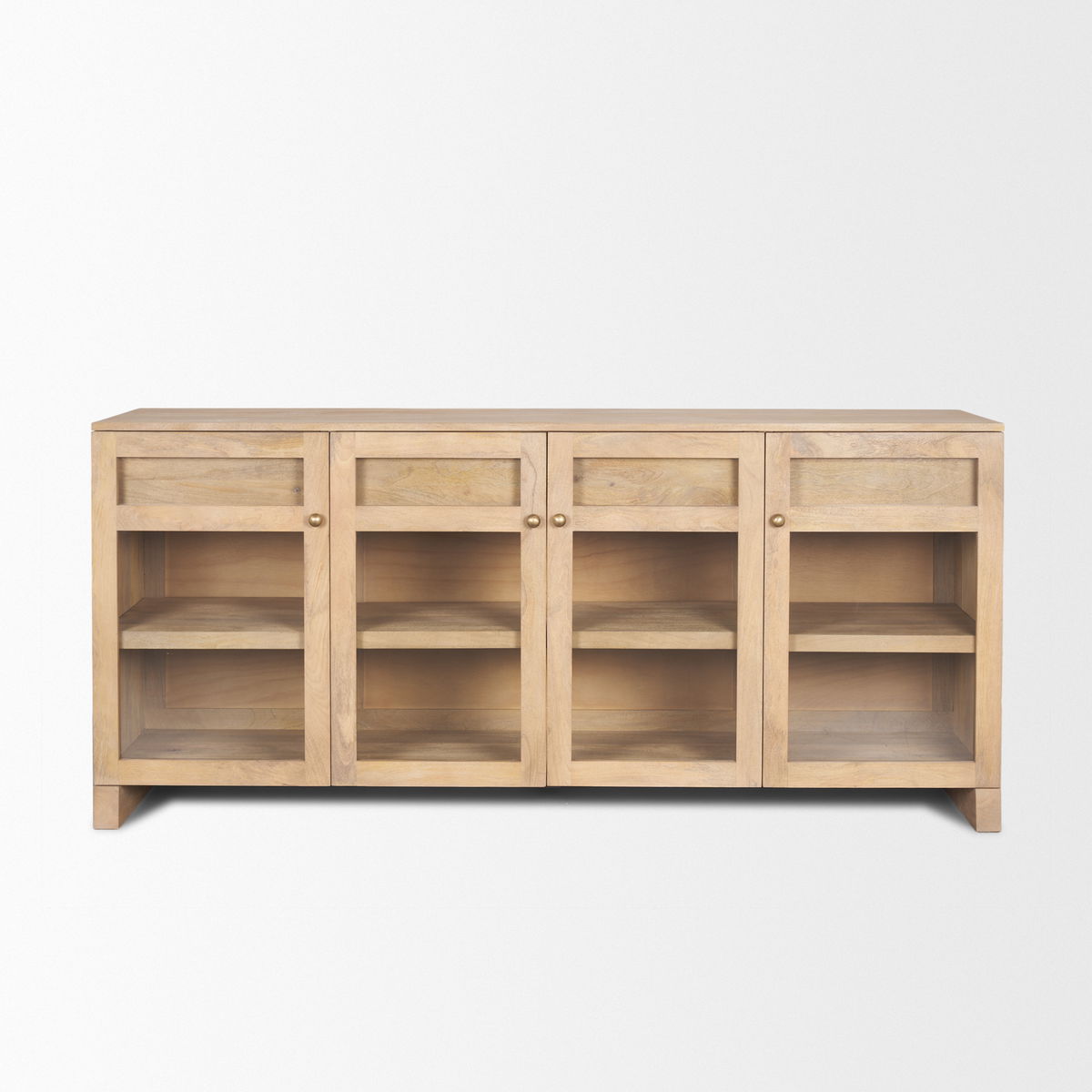 Suri Light Brown Wood with Glass Doors Sideboard, Sideboards & Buffet by Mercana, 80" length x 18" width x 36" height View 5