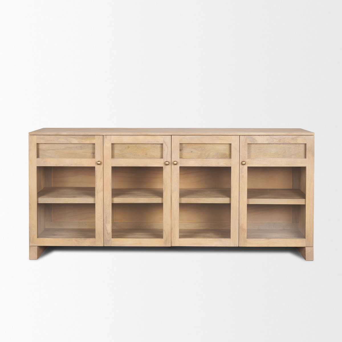 Suri Light Brown Wood with Glass Doors Sideboard, Sideboards & Buffet by Mercana, 80" length x 18" width x 36" height View 5