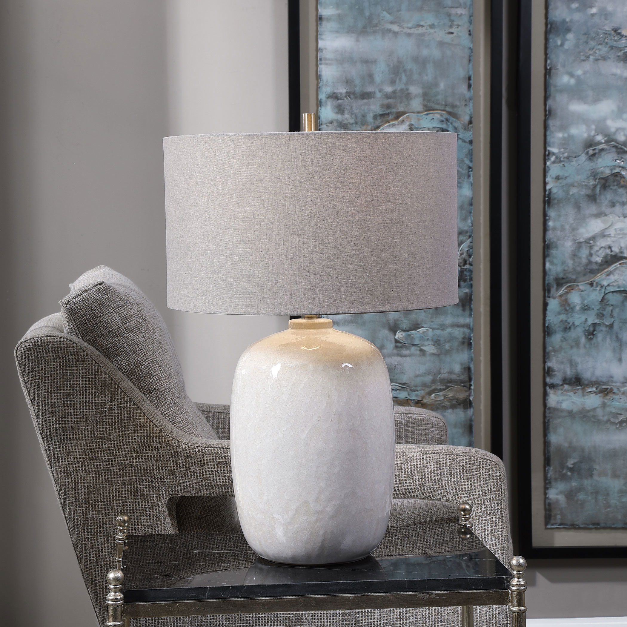 Winterscape White Glaze Table Lamp large image 