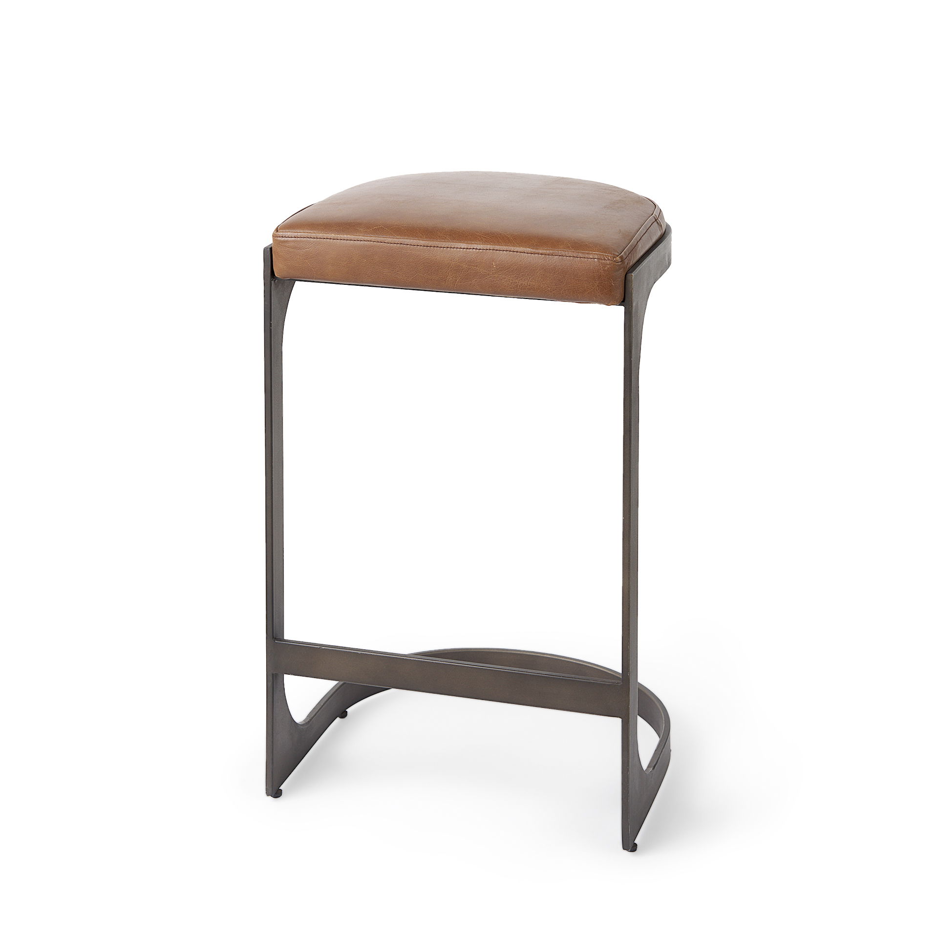 Tyson 17L x 18W x 28H Brown Leather with Metal Frame Counter Stool, Counter & Bar Stool by Mercana, 17.25" length x 17.5" width x 28" height View 1
