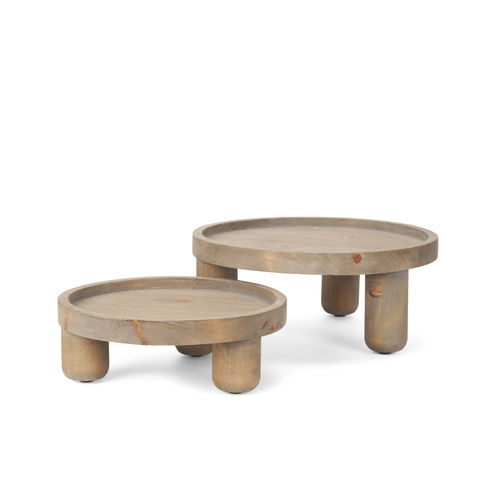 Virve Round Light Brown Wood with Gray Wash Wooden Trays
