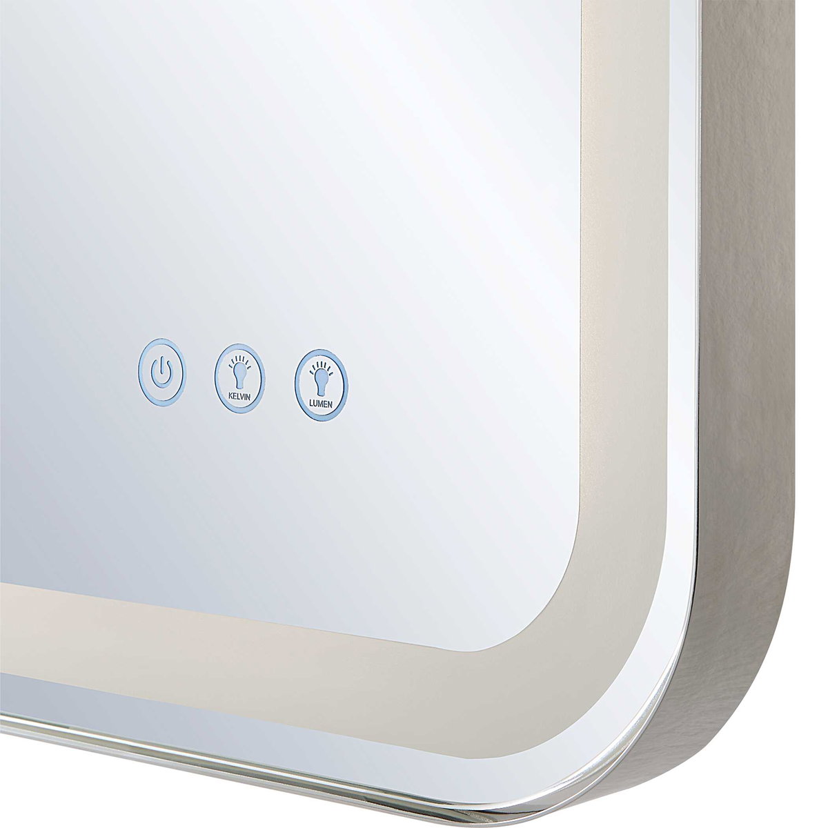 Crofton Lighted Nickel Vanity Mirror, by Uttermost, 1'10.25" width x 2'8.25" height x 2.12" depth View 8