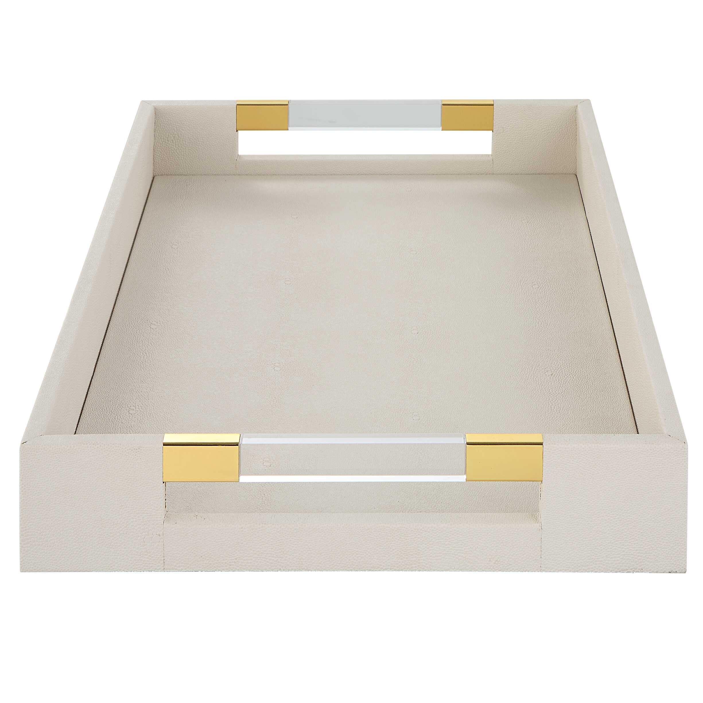 Wessex White Shagreen Tray, Decorative by Uttermost, 19" width x 2.62" height x 13.87" depth View 5