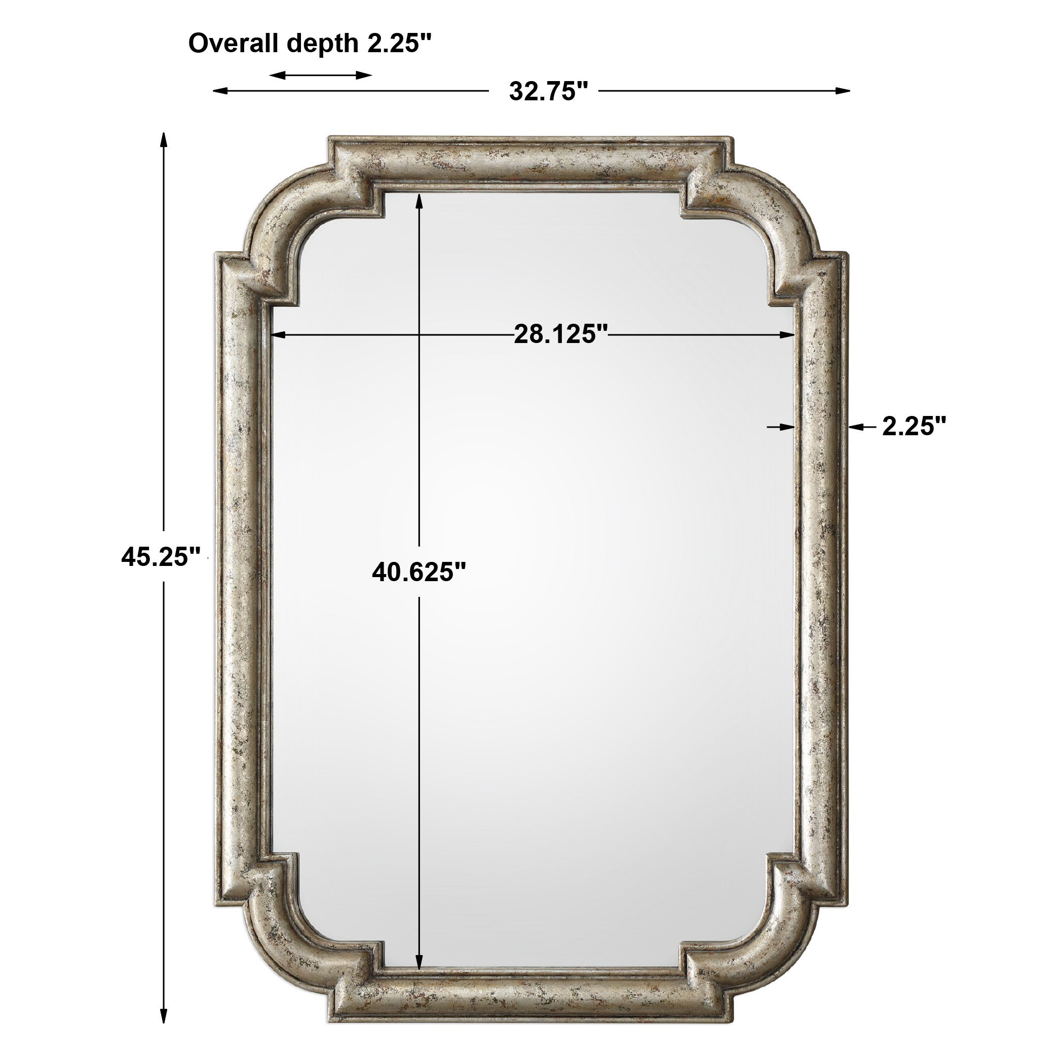 Calanna Antique Silver Mirror, by Uttermost, 32.75" width x 45.25" height x 2.25" depth View 3