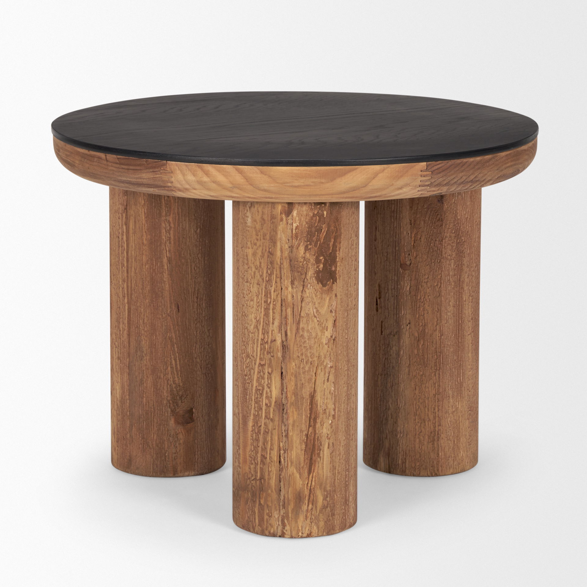 Tucson Natural Wood with Round Black Oak Top Side Table, Side & End Table by Mercana, 23.5" length x 23.5" width x 18" height View 6