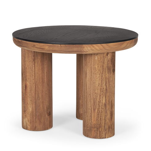 Tucson Natural Wood with Round Black Oak Top Side Table