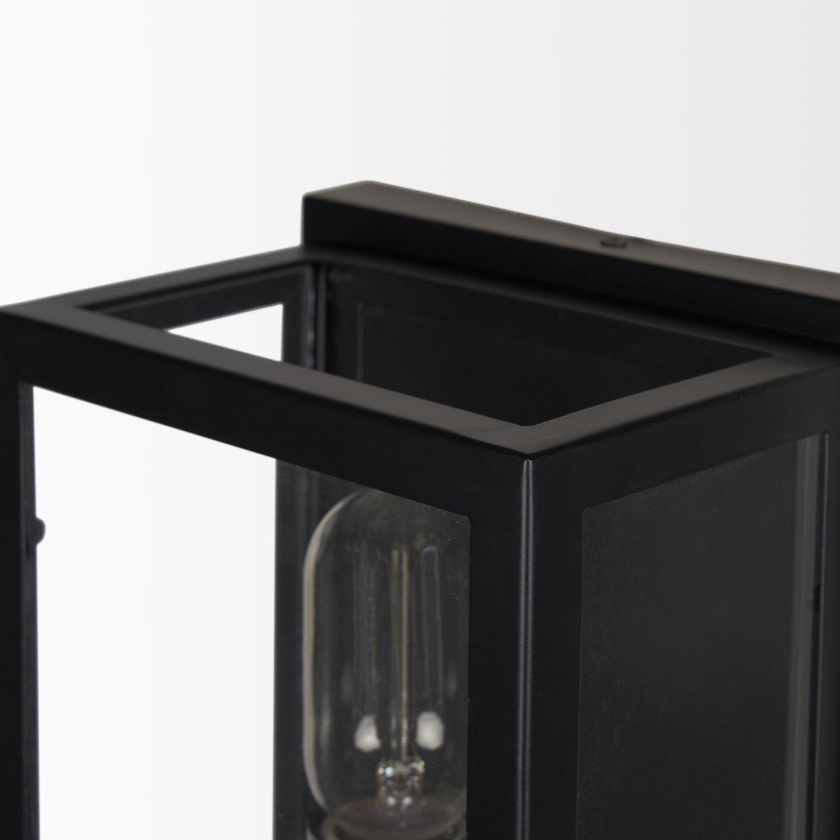 Cairn Matte Black Metal with Glass 1-Light Wall Sconce, by Mercana, 7.87" length x 5.12" width x 10.63" height View 5