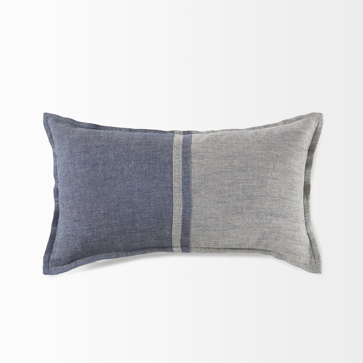 Aubrielle 14x26 Gray and Blue Fabric Color Blocked Pillow Cover, Decorative Pillow by Mercana, 14" length x 26" width x 0.2" height View 6