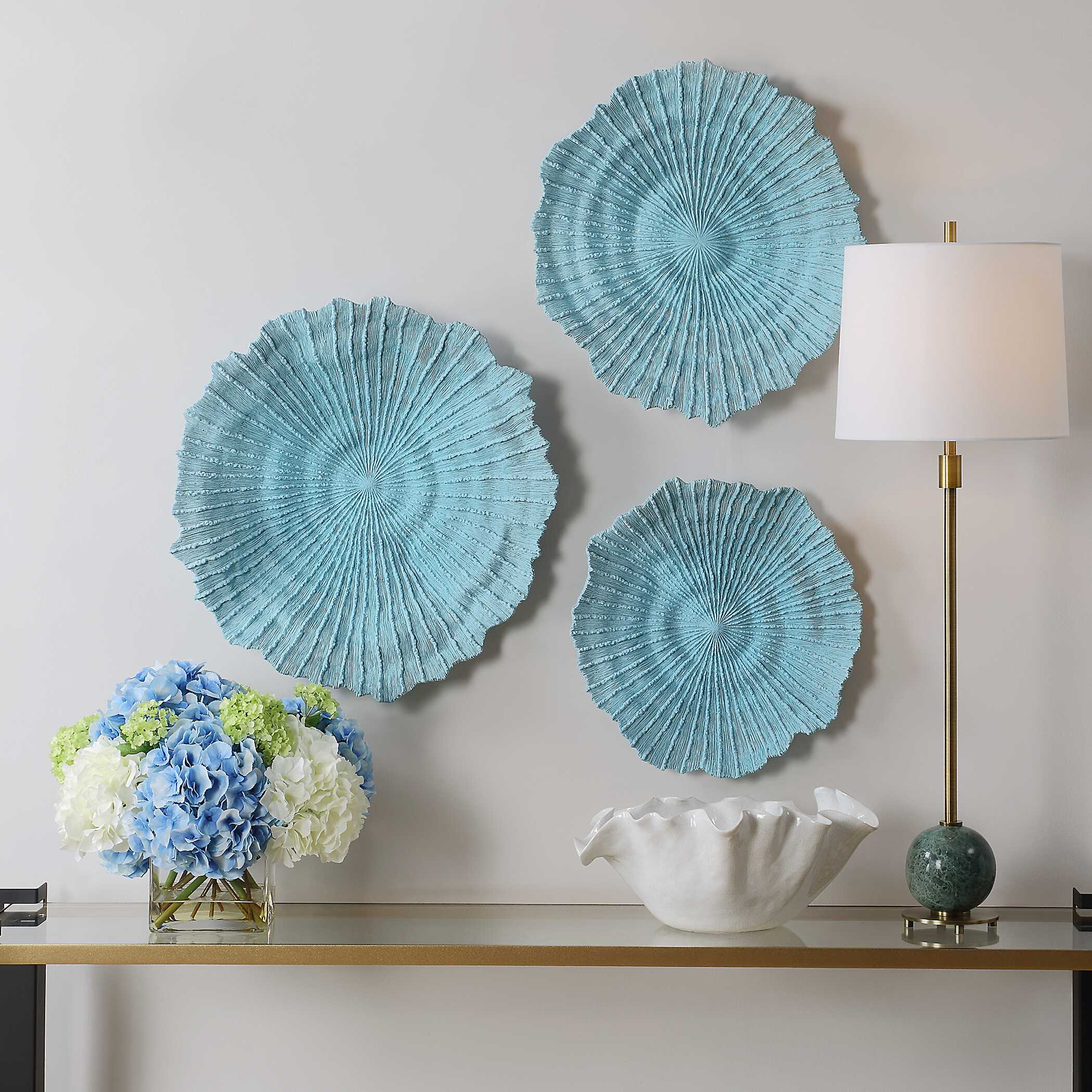 Ocean Gems Blue Wall Decor Set/3, Sculptural Wall Art by Uttermost, 22" width x 20.87" height x 3.94" depth View 4