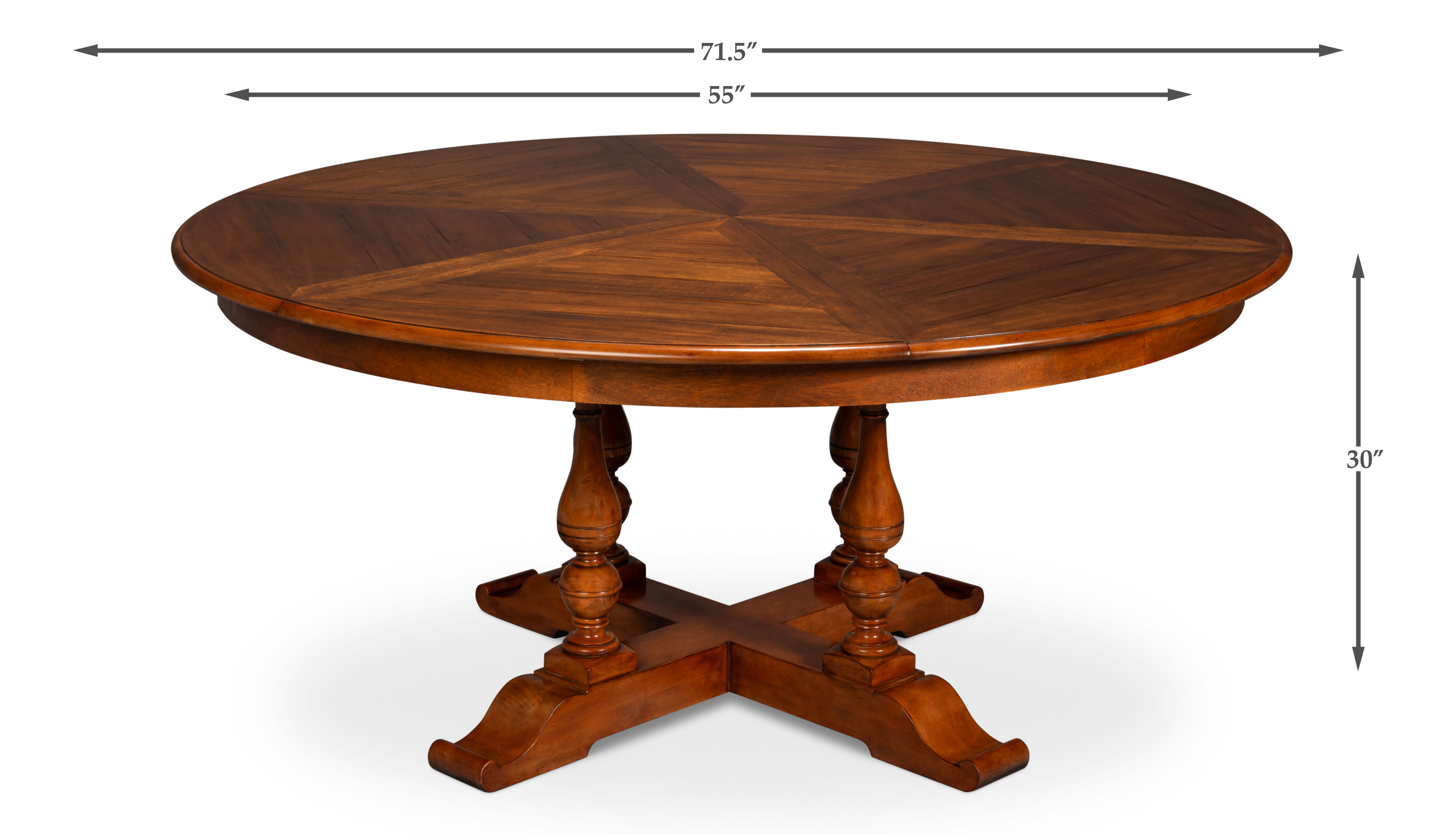 Walnut Jupe Dining Table, Ex-Large, by Sarreid, 80" length x 80" width x 30" height View 26