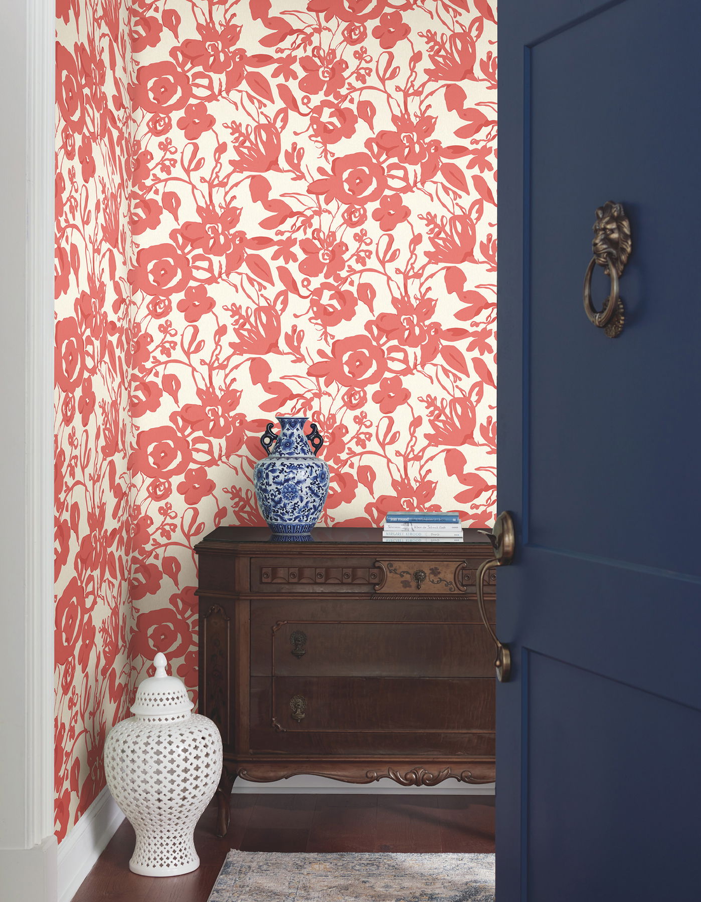 Brushstroke Floral Coral Wallpaper large image 