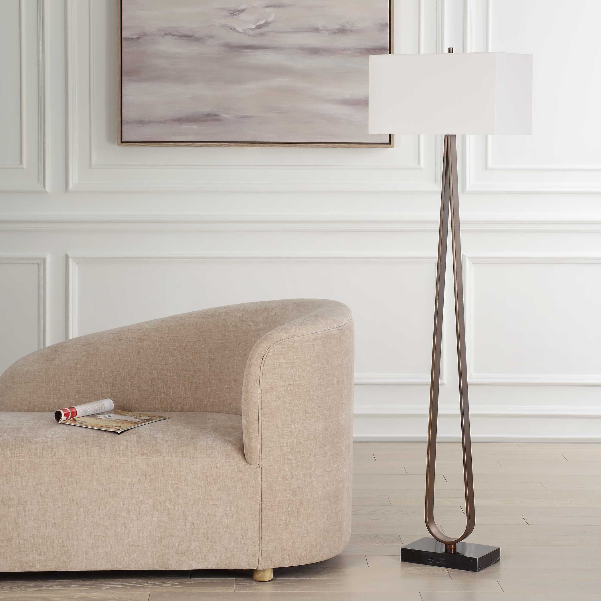 Galloway Minimalist Bronze Floor Lamp, by Uttermost, 18" width x 64.75" height x 10" depth View 4