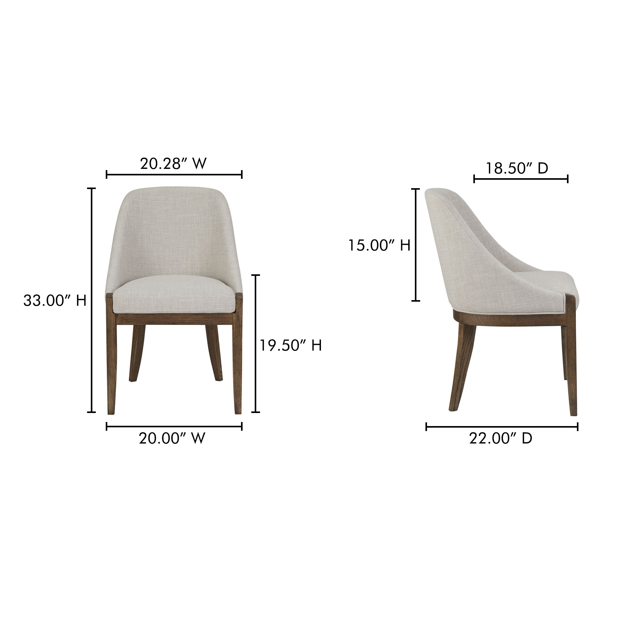 Edward Dining Chair Heather Beige, by Moe's Home, 20" width x 33" height x 22" depth View 7
