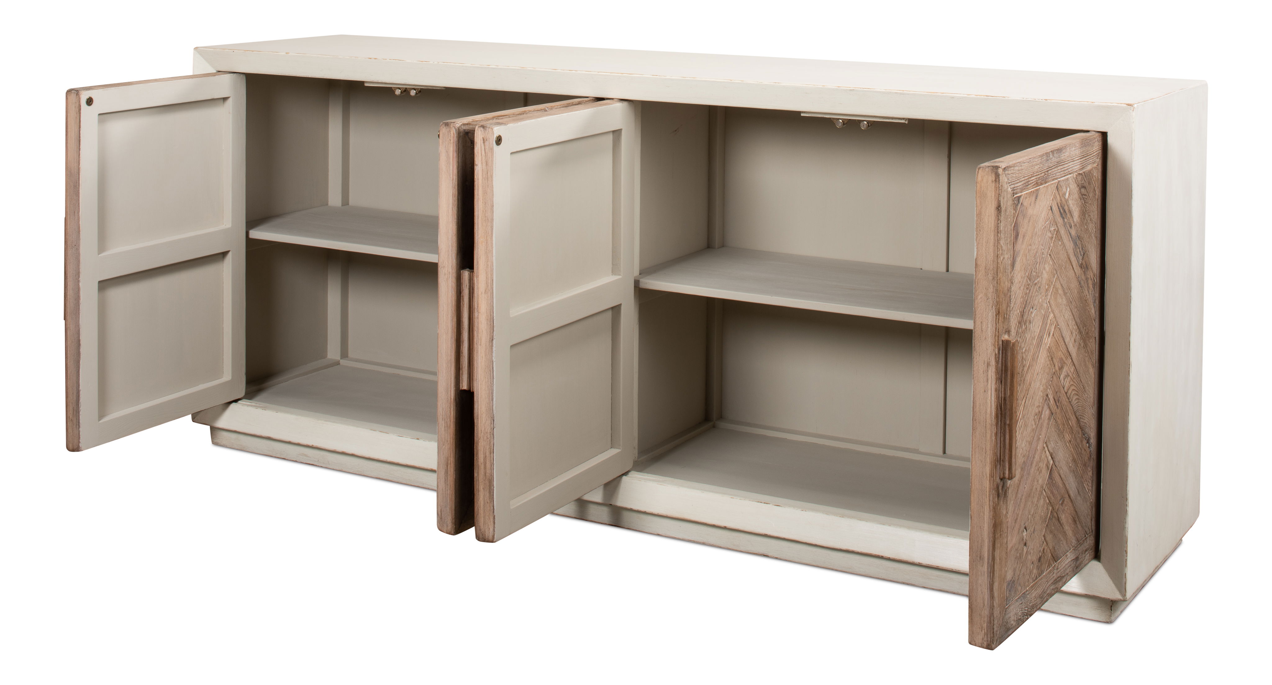 Hollis 4 Door Sideboard, Ant.White, Cabinets & Sideboard by Sarreid, 80" length x 19" width x 33" height View 8