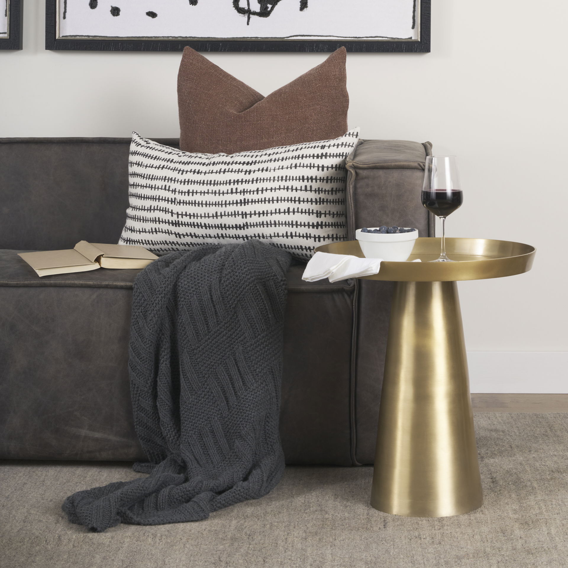 Roland Satin Brass Cast Aluminum Metal Accent Table large image 