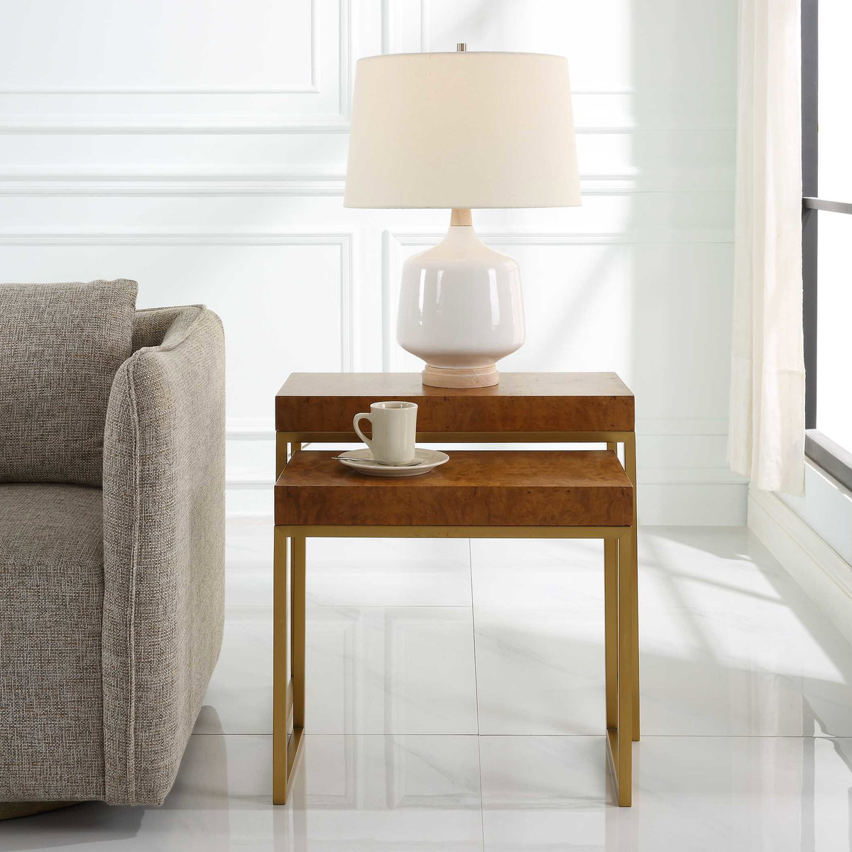 Burl-esque Wooden Nesting Tables Set/2, Side & End Table by Uttermost, 24.5" width x 24.5" height x 12" depth View 4