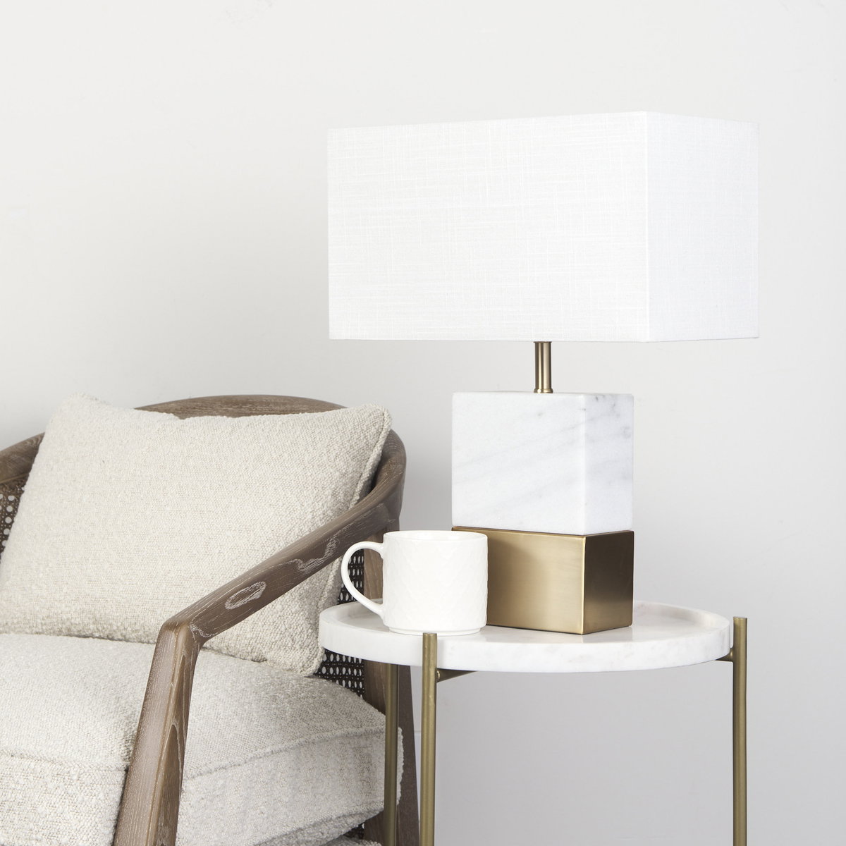 Stella 17L x 17W White Round Marble Top with Gold Base Accent Table, Side & End Table by Mercana, 16.5" length x 16.5" width x 23" height View 3