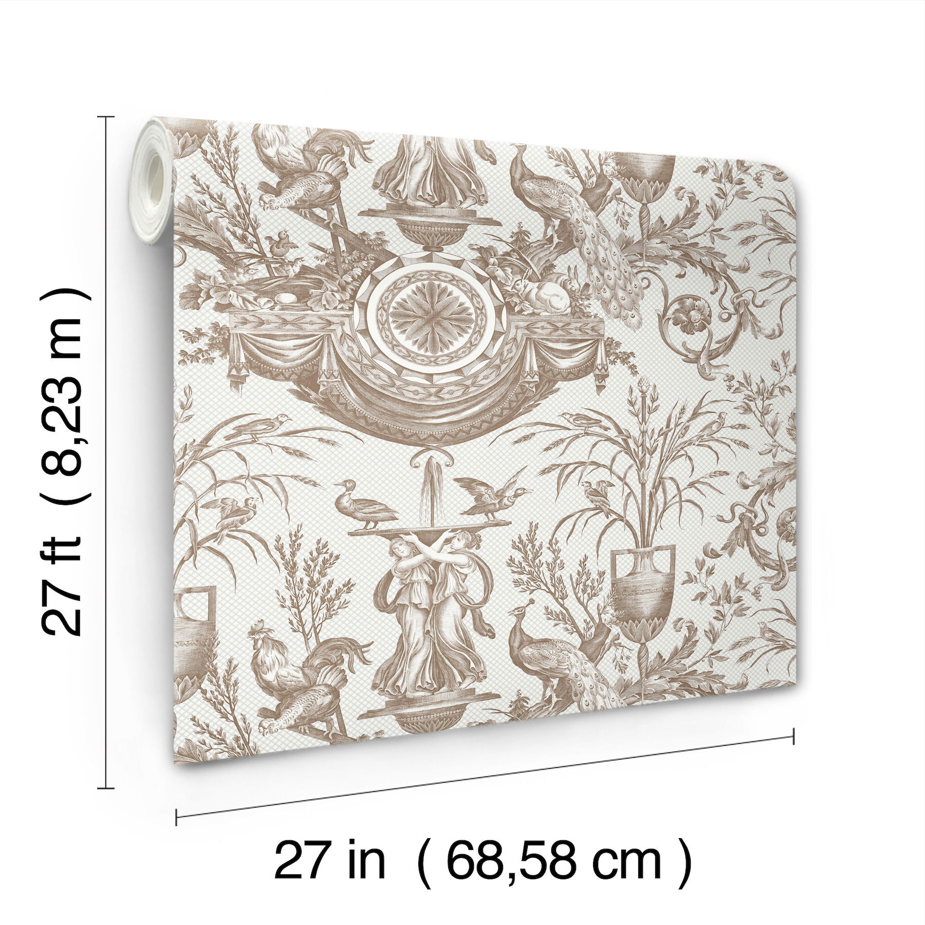 Avian Fountain Toile Mink Wallpaper large image 