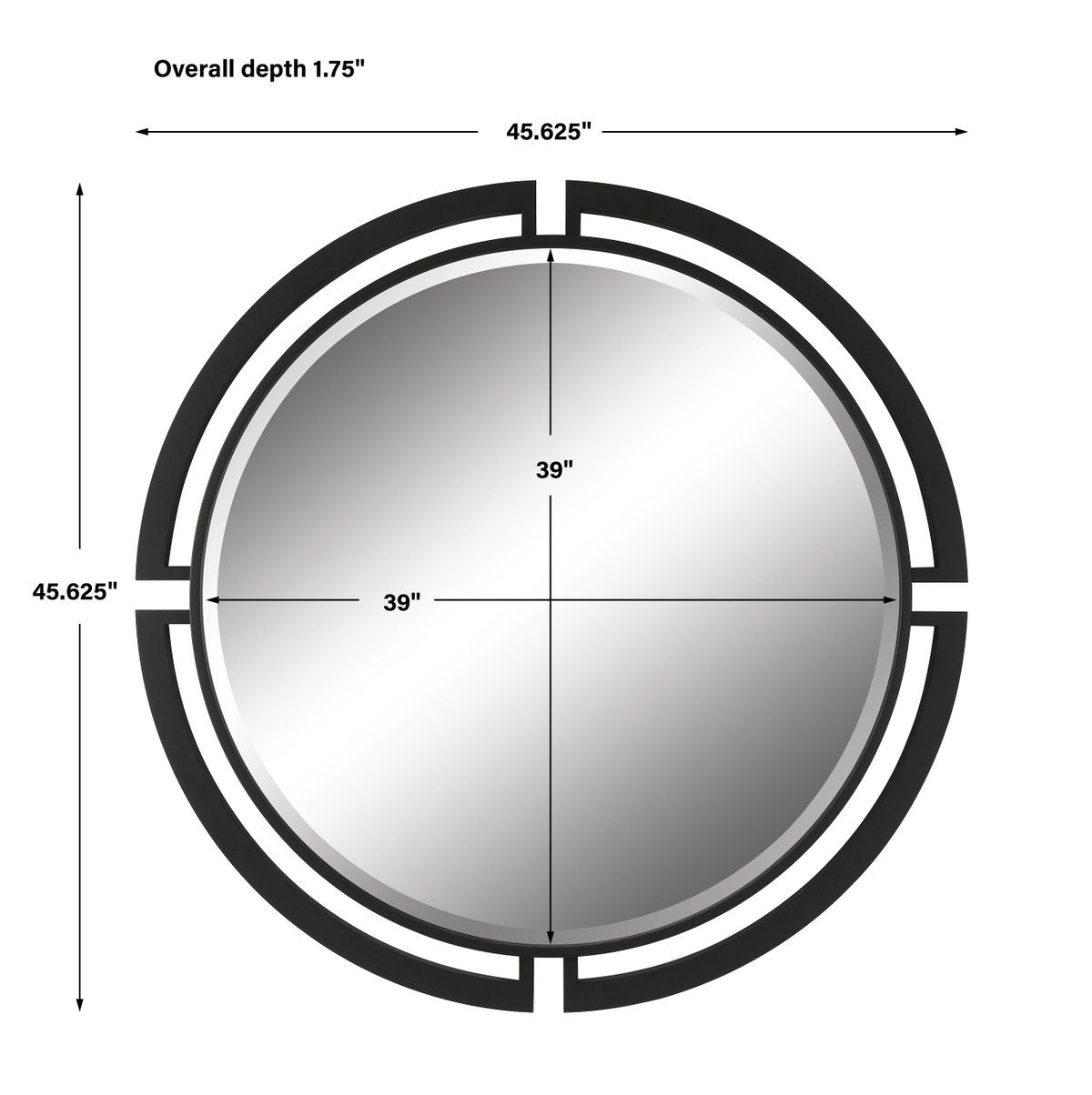 Quadrant Modern Round Mirror, by Uttermost, 45.62" width x 45.62" height x 1.75" depth View 3
